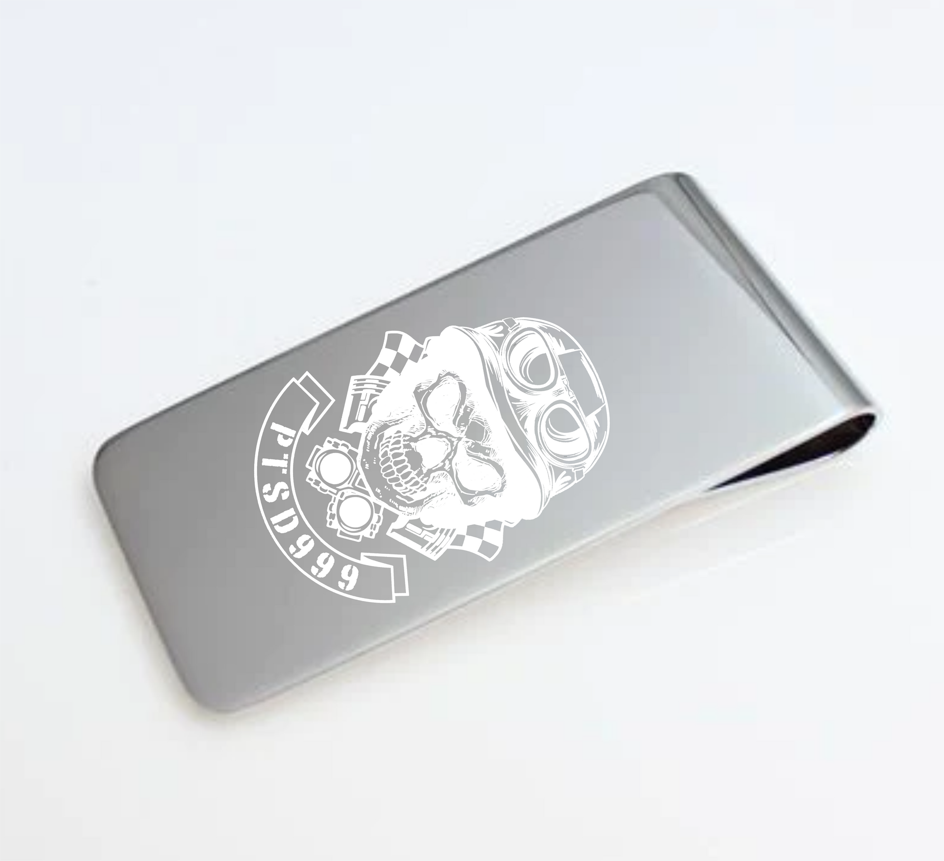 PTSD999 Skull logo Laser engraved Money clip